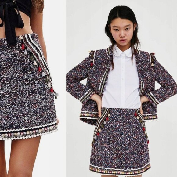 Zara Tweed Knit Multicolor Skirt (sz M) - Picture 1 of 8